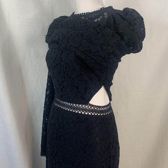 Express Black Lace Puff Sleeve Side Cutout Sheath Dress- NWT - Picture 9 of 16